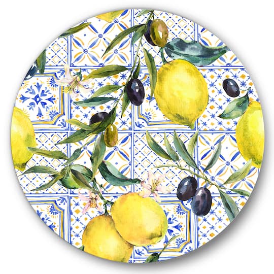 Designart - Lemon Ornament On Blue Geometrical Pattern III
